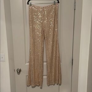 Pink Lily Gold Sequin Flare Pants